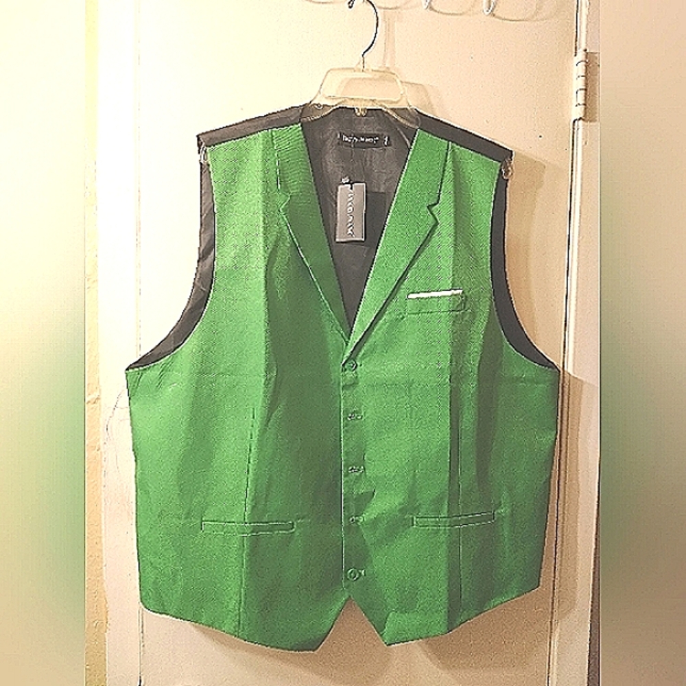 Barry.Wang Forest Green Vest Paisley Silk Solid Waistcoat Size XXL